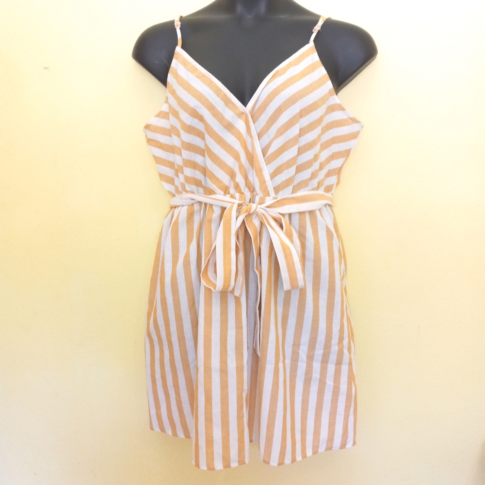 Cute Yellow and White Striped Dress Plus Size 2XL